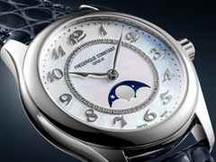 Frederique Constant Classics Elegance Luna Automatik Edelstahl 36mm weißes Zifferblatt blaues Lederband – Damenuhren Uhr ohne Datum aus Edelstahl und Leder. Das Gehäuse ist rund und silber. Das Lederarmband ist blau. Das Zifferblatt ist arabisch und weiß. – Ansicht 5