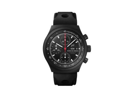 Porsche Design Chronograph 1 - 75Y Sports Car Limited Edition – Herrenuhren Chronograph aus Titan und Titancarbid beschichtet. Das Gehäuse ist rund und schwarz. Das Lederarmband ist schwarz. Das Zifferblatt ist ein Index in schwarz. – Ansicht 2
