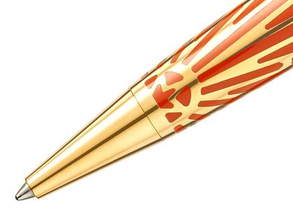 Montblanc The Origin Collection Solitaire Midsize Kugelschreiber korallfarbenes Edelharz vergoldet – Schreibgeräte Kugelschreiber in rot und aus Metall und vergoldet. – Ansicht 2