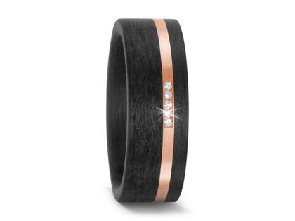 TitanFactory Carbon de Luxe Trauring Gold 02 Damenring – Ringe Trauring mit Besatz aus 585 Rotgold, Carbon und und .