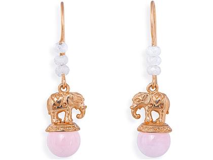 Drachenfels Design Ganesha Elefant Ohrhänger Silber rotgold mit Rosenquarz – Ohrschmuck Ohrhänger aus 925 Silber.
