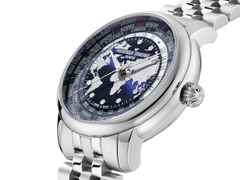 Frederique Constant Manufacture Classic Worldtimer Automatik Edelstahl 40mm blaues Zifferblatt Metallband – Herrenuhren Uhr ohne Datum aus Edelstahl. Das Gehäuse ist rund und silber. Das Edelstahlarmband ist silber. Das Zifferblatt ist ein Index in blau. – Ansicht 3