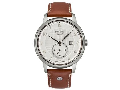 Herrenuhren Uhr mit Datum aus Edelstahl und Leder. Das Armband ist ein Lederarmband. Der Zifferblatt ist arabisch.