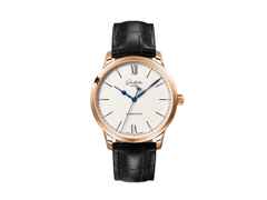 Glashütte Original Senator Excellence Automatik Rotgold 40mm helles Zifferblatt schwarzes Lederband – Herrenuhren Uhr ohne Datum aus 750 Rotgold. Das Gehäuse ist rund und roségold. Das Lederarmband Kroko / Alligator ist schwarz. Das Zifferblatt ist römisch Index und silber.
