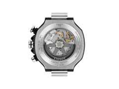 Tissot T-Race MotoGP                    2026 Chronograph Limited Edition Automatic Edelstahl 45mm skelettiertes Zifferblatt rotes Silikonband – Herrenuhren Chronograph aus Edelstahl und PVD beschichtet. Das Gehäuse ist rund und silber. Das Kautschuk / Kunststoff / Silikon Armband ist rot. Das Zifferblatt ist ein Index in silber. – Ansicht 4