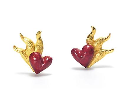 Drachenfels Design Flammeninferno vergoldet Ohrstecker – Ohrschmuck Ohrclip aus 925 Silber.