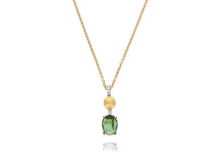 Nanis Dancing in the Rain Tourmalines Collier Gelbgold grüner Turmalin mit Brillanten – Halsschmuck Kette mit Anhänger aus 750 Gelbgold.