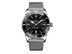 Breitling Superocean Heritage B20 Automatic 46 Edelstahl schwarzes Zifferblatt Metallband – Herrenuhren Uhr mit Datum aus Edelstahl und Keramik. Das Gehäuse ist rund und silber. Das Edelstahlarmband ist silber. Das Zifferblatt ist ein Index in schwarz.