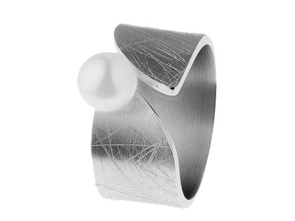 Ernstes Design R546 Ring mit Perle breit – Ringe Ring mit Besatz aus Edelstahl.