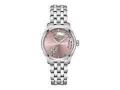 Hamilton Jazzmaster Open Heart Lady Automatik Edelstahl 36mm rosa Zifferblatt Metallband – Damenuhren Uhr ohne Datum aus Edelstahl. Das Gehäuse ist rund und silber. Das Edelstahlarmband ist silber. Das Zifferblatt ist ein Index in rosa.