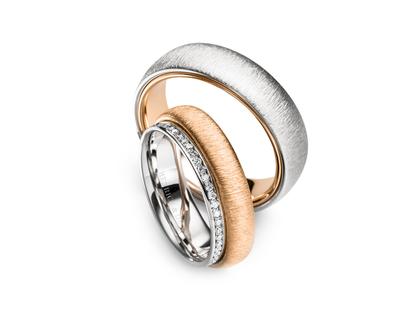 Henrich & Denzel Unisono Trauringpaar Platin und Roségold gewölbt mit Brillanten 0,280ct – Ringe Trauring mit Besatz in silber und aus 750 Rotgold und 950 Platin.