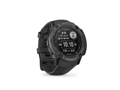 Garmin Instinct 2X Solar faserverstärktes Polymer schiefergrau 50 mm Kautschukband schiefergrau – Damenuhren Uhr Multifunktion aus Kautschuk und Kunststoff. Das Gehäuse ist rund und schwarz. Das Kautschuk / Kunststoff / Silikon Armband ist schwarz. Das Zifferblatt ist digital und schwarz. – Ansicht 5