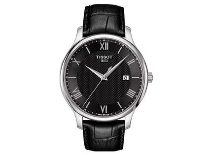 Herrenuhren Uhr mit Datum aus Edelstahl und Leder. Das Armband ist ein Lederarmband. Der Zifferblatt ist römisch Index.
