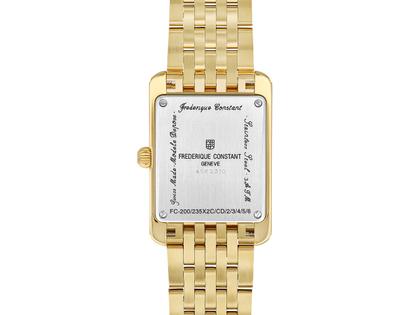 Frederique Constant Classics Carree Small Seconds Quarz Edelstahl Gelbgold-PVD 36x25mm weißes Zifferblatt Metallband – Damenuhren Uhr mit Datum aus Edelstahl und PVD beschichtet. Das Gehäuse ist rechteckig und gelbgold. Das Edelstahlarmband ist gelbgold. Das Zifferblatt ist römisch und weiß. – Ansicht 3