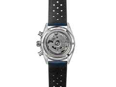 TAG Heuer Carrera Chronograph Limited Edition Automatik Edelstahl 42mm blaues Zifferblatt blaues Lederband – Herrenuhren Chronograph aus Edelstahl und Leder. Das Gehäuse ist rund und silber. Das Lederarmband ist blau. Das Zifferblatt ist ein Index in blau. – Ansicht 3