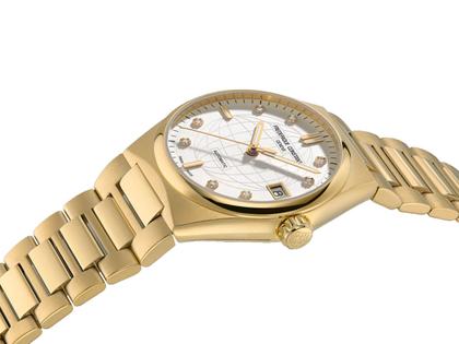 Frederique Constant Highlife Ladies Automatik Edelstahl Gelbgold-PVD 34mm weißes Zifferblatt Metallband – Damenuhren Uhr mit Datum aus Edelstahl und PVD beschichtet. Das Gehäuse ist rund und gelbgold. Das Edelstahlarmband ist gelbgold. Das Zifferblatt ist ein Index in weiß. – Ansicht 3