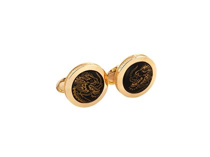 Herrenschmuck Manschettenknöpfe in gelbgold und aus 925 Silber vergoldet und Porzellan.