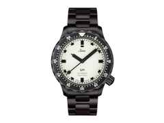 Sinn Spezialuhren U1 S L Automatik U-Boot-Stahl 44mm weißes Zifferblatt Metallband limitiert – Herrenuhren Uhr ohne Datum aus Edelstahl, Kautschuk, Metall und PVD beschichtet. Das Gehäuse ist rund und schwarz. Das Edelstahlarmband ist schwarz. Das Zifferblatt ist ein Index in weiß.