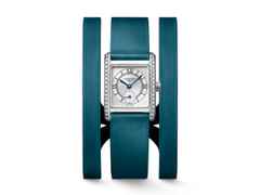 Longines DolceVita   Mini Quarz Edelstahl 22x29mm silbernes Zifferblatt blaues Lederband – Damenuhren Uhr ohne Datum aus Edelstahl und Leder. Das Gehäuse ist rechteckig und silber. Das Lederarmband ist blau. Das Zifferblatt ist römisch und silber. – Ansicht 4