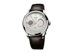 Oris Artelier Calibre 113 Handaufzug Edelstahl 43mm weißes Zifferblatt braunes Lederband – Herrenuhren Uhr mit Kalender aus Edelstahl und Leder. Das Gehäuse ist rund und silber. Das Lederarmband ist braun. Das Zifferblatt ist ein Index in weiß.