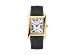 Frederique Constant Classics Carree Small Seconds Quarz Edelstahl Gelbgold-PVD 36x25mm weißes Zifferblatt schwarzes Lederband – Damenuhren Uhr mit Datum aus Edelstahl, Leder und PVD beschichtet. Das Gehäuse ist rechteckig und gelbgold. Das Lederarmband Kroko / Alligator ist schwarz. Das Zifferblatt ist römisch und weiß.