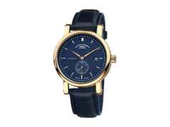 Mühle Glashütte Teutonia IV Kleine Sekunde Gold Limited Edition Automatik Gelbgold 41mm blaues Zifferblatt blaues Lederband – Herrenuhren Uhr mit Datum aus 750 Gelbgold. Das Gehäuse ist rund und gelbgold. Das Lederarmband ist blau. Das Zifferblatt ist ein Index in blau.