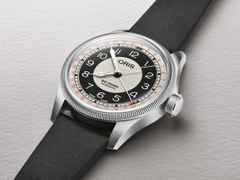 Oris Big Crown Bullseye Automatik Edelstahl 38mm weißes Zifferblatt schwarzes Lederband – Herrenuhren Uhr mit Datum aus Edelstahl und Leder. Das Gehäuse ist rund und silber. Das Lederarmband ist schwarz. Das Zifferblatt ist arabisch und weiß. – Ansicht 4