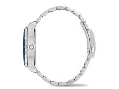Montblanc 1858 GMT blau Edelstahlband – Herrenuhren Uhr mit Datum aus Edelstahl und Keramik. Das Gehäuse ist rund und silber. Das Edelstahlarmband ist silber. Das Zifferblatt ist arabisch Index und blau. – Ansicht 4