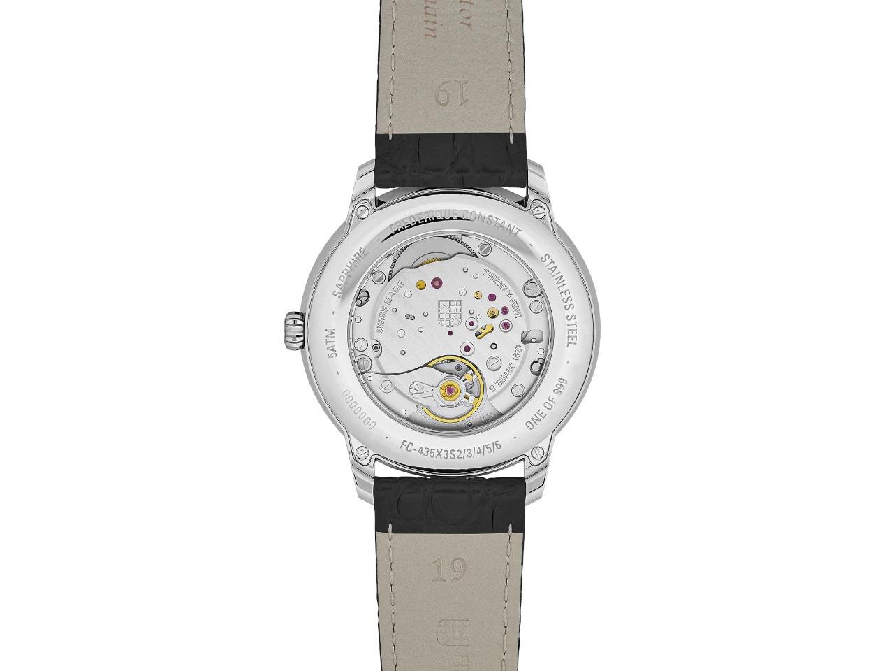 Frederique Constant Classics Moneta Handaufzug Edelstahl 38,5mm braunes Zifferblatt schwarzes Lederband limitiert – Herrenuhren Uhr ohne Datum aus Edelstahl und Leder. Das Gehäuse ist rund und silber. Das Lederarmband ist schwarz. Das Zifferblatt ist ein Index in braun. – Ansicht 3