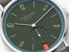 Nomos Glashütte Tangente 38 Datum "175 Years Watchmaking - Lakritze" Handaufzug Edelstahl graues Zifferblatt graues Textilband Glasboden – Herrenuhren Uhr mit Datum aus Edelstahl. Das Gehäuse ist rund und silber. Das Textilarmband ist grau. Das Zifferblatt ist arabisch Index und grau. – Ansicht 5