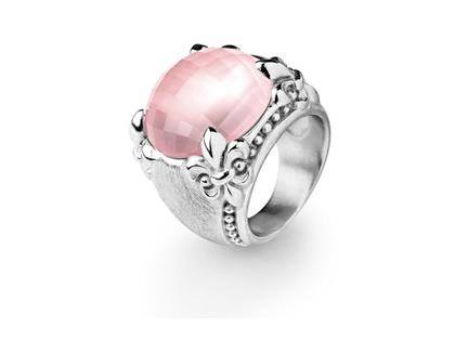 Drachenfels Design Lilienkönigin Lilienring groß Silber Rosenquarz – Ringe Ring aus 925 Silber.