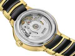 Rado Centrix Diamonds Automatik Edelstahl Gelbgold-PVD 35mm schwarzes Zifferblatt mit Brillanten Metallband – Damenuhren Uhr mit Datum aus Edelstahl, Keramik und PVD beschichtet. Das Gehäuse ist rund und gelbgold. Das Keramikarmband ist schwarz. Das Zifferblatt ist ein Index in schwarz. – Ansicht 4