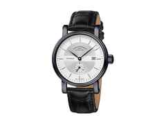 Mühle Glashütte Teutonia II Kleine Sekunde Midnight Limited Edition Automatik Edelstahl 41mm silbernes Zifferblatt schwarzes Lederband – Herrenuhren Uhr mit Datum aus Edelstahl und Leder. Das Gehäuse ist rund und schwarz. Das Lederarmband ist schwarz. Das Zifferblatt ist ein Index in silber.