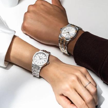 Maurice Lacroix Aikon Quartz Edelstahl 35mm weißes Zifferblatt Metallband – Damenuhren Uhr mit Datum aus Edelstahl. Das Gehäuse ist rund und silber. Das Edelstahlarmband ist silber. Das Zifferblatt ist ein Index in weiß. – Ansicht 3