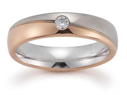 Gerstner Trauring Nr. 14 mit Diamant – Ringe Trauring mit Besatz aus 585 Weißgold/Rotgold.