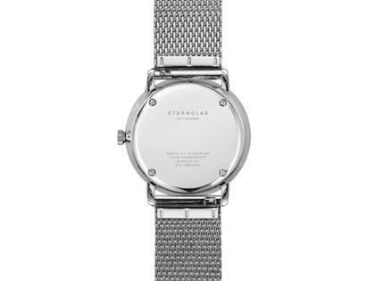 Sternglas Naos Quarz Edelstahl 38mm blaues Zifferblatt Edelstahlband – Herrenuhren Uhr mit Datum aus Edelstahl. Das Gehäuse ist rund und silber. Das Edelstahlarmband ist silber. Das Zifferblatt ist ein Index in blau. – Ansicht 4