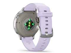 Garmin Venu 4 Quarz Edelstahl und Polymer 41mm digitales Zifferblatt violettes Silikonband – Herrenuhren Uhr Multifunktion aus Edelstahl und Faserverstärktes Polymer. Das Gehäuse ist rund und silber. Das Kautschuk / Kunststoff / Silikon Armband ist lila. Das Zifferblatt ist digital und schwarz. – Ansicht 3