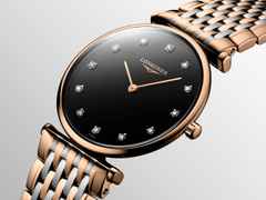 Longines La Grande Classique Quarz Edelstahl Roségold-PVD 29mm schwarzes Zifferblatt mit Diamanten Metallband – Damenuhren Uhr ohne Datum aus Edelstahl und PVD beschichtet. Das Gehäuse ist rund und roségold. Das vergoldetes Edelstahlarmband ist silber-roségold. Das Zifferblatt ist römisch und schwarz. – Ansicht 2