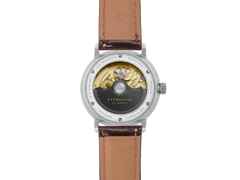 Sternglas Naos Pro Automatik Edelstahl 38mm graues Zifferblatt braunes Lederband – Herrenuhren Uhr mit Datum aus Edelstahl. Das Gehäuse ist rund und silber. Das Lederarmband ist braun. Das Zifferblatt ist arabisch Index und grau. – Ansicht 4
