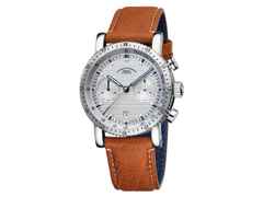 Mühle Glashütte Teutonia Sport I Clous de Paris Automatik Edelstahl 42,6mm silbernes Zifferblatt braunes Lederband – Herrenuhren Chronograph aus Edelstahl. Das Gehäuse ist rund und silber. Das Lederarmband ist braun. Das Zifferblatt ist ein Index in silber.