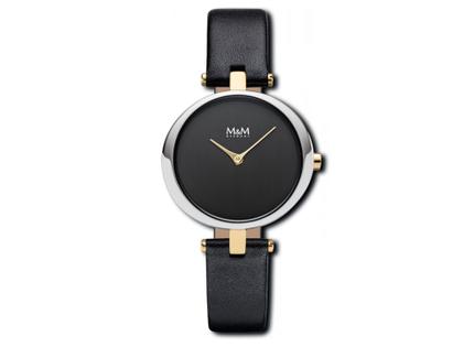 M&M Damenuhr M11931 Edelstahl bicolor schwarzes Lederband kaufen