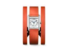Longines DolceVita   Mini Quarz Edelstahl 22x29mm silbernes Zifferblatt orangefarbenes Lederband – Damenuhren Uhr ohne Datum aus Edelstahl und Leder. Das Gehäuse ist rechteckig und silber. Das Lederarmband ist orange. Das Zifferblatt ist römisch und silber.