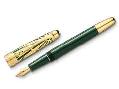 Montblanc The Origin Collection Doué Classique Füllfederhalter M dunkelgrünes Edelharz vergoldet – Schreibgeräte Füllfederhalter in grün und aus 750 Gelbgold, Edelharz und vergoldet.
