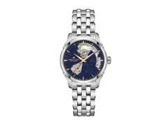 Hamilton Jazzmaster Open Heart Lady Automatik Edelstahl 36mm blaues Zifferblatt Metallband – Damenuhren Uhr ohne Datum aus Edelstahl. Das Gehäuse ist rund und silber. Das Edelstahlarmband ist silber. Das Zifferblatt ist ein Index in blau.