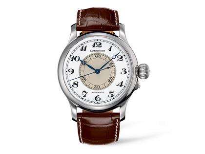 Longines The Longines Weems Second Setting Watch – Herrenuhren Uhr ohne Datum aus Edelstahl und Leder. Das Armband ist ein Lederarmband Kroko / Alligator. Der Zifferblatt ist arabisch.