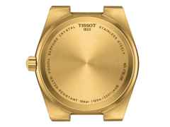 Tissot PRX Quarz Edelstahl 35mm goldenes Zifferblatt Metallband – Damenuhren Uhr mit Datum aus Edelstahl. Das Gehäuse ist rund und gelbgold. Das Edelstahlarmband ist silber. Das Zifferblatt ist ein Index in gelbgold. – Ansicht 3