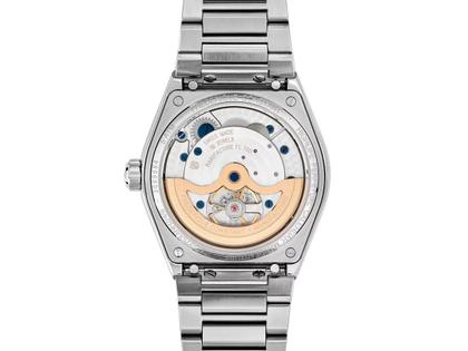 Frederique Constant Highlife Perpetual Calendar Manufacture Automatik Edelstahl 41mm blaues Zifferblatt Metallband – Herrenuhren Uhr mit Kalender aus Edelstahl. Das Gehäuse ist rund und silber. Das Edelstahlarmband ist silber. Das Zifferblatt ist ein Index in blau. – Ansicht 2