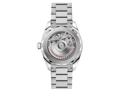 Omega Seamaster Aqua Terra 150M Automatik Edelstahl 38mm türkisfarbenes Zifferblatt Metallband – Herrenuhren Uhr mit Datum aus Edelstahl. Das Gehäuse ist rund und silber. Das Edelstahlarmband ist silber. Das Zifferblatt ist ein Index in türkis. – Ansicht 3