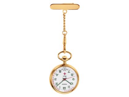 Tissot T-Pocket Taschenuhr Infirmière Quarz Messing PVD-beschichtet 30,1mm weißes Zifferblatt – Taschenuhren Quarz Taschenuhr aus Messing und PVD beschichtet. Das Gehäuse ist rund und gelbgold. Das Armband ist gelbgold. Das Zifferblatt ist arabisch und weiß.