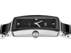 Rado Integral Quarz Edelstahl 28,5 x 31,5mm schwarzes Zifferblatt mit Brillanten Metallband – Damenuhren Uhr mit Datum aus Edelstahl und Keramik. Das Gehäuse ist rechteckig und silber. Das Edelstahlarmband ist schwarz. Das Zifferblatt ist ein Index in schwarz. – Ansicht 3